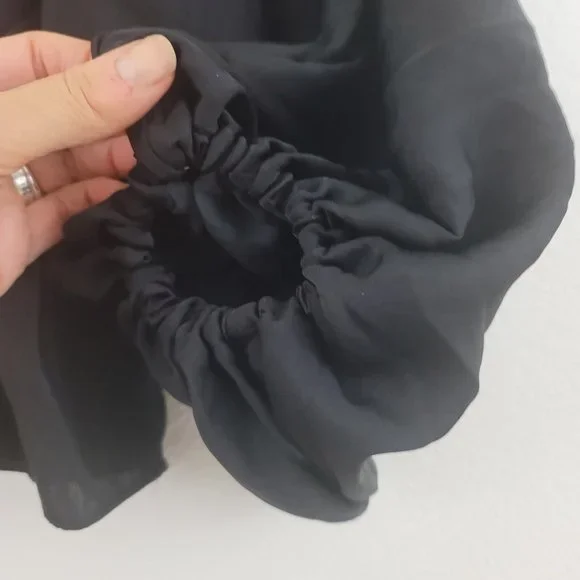 Free People Elouise Black Satin Long Sleeve Blouse Oversized Boho V-Neck Top XS - Picture 5 of 13